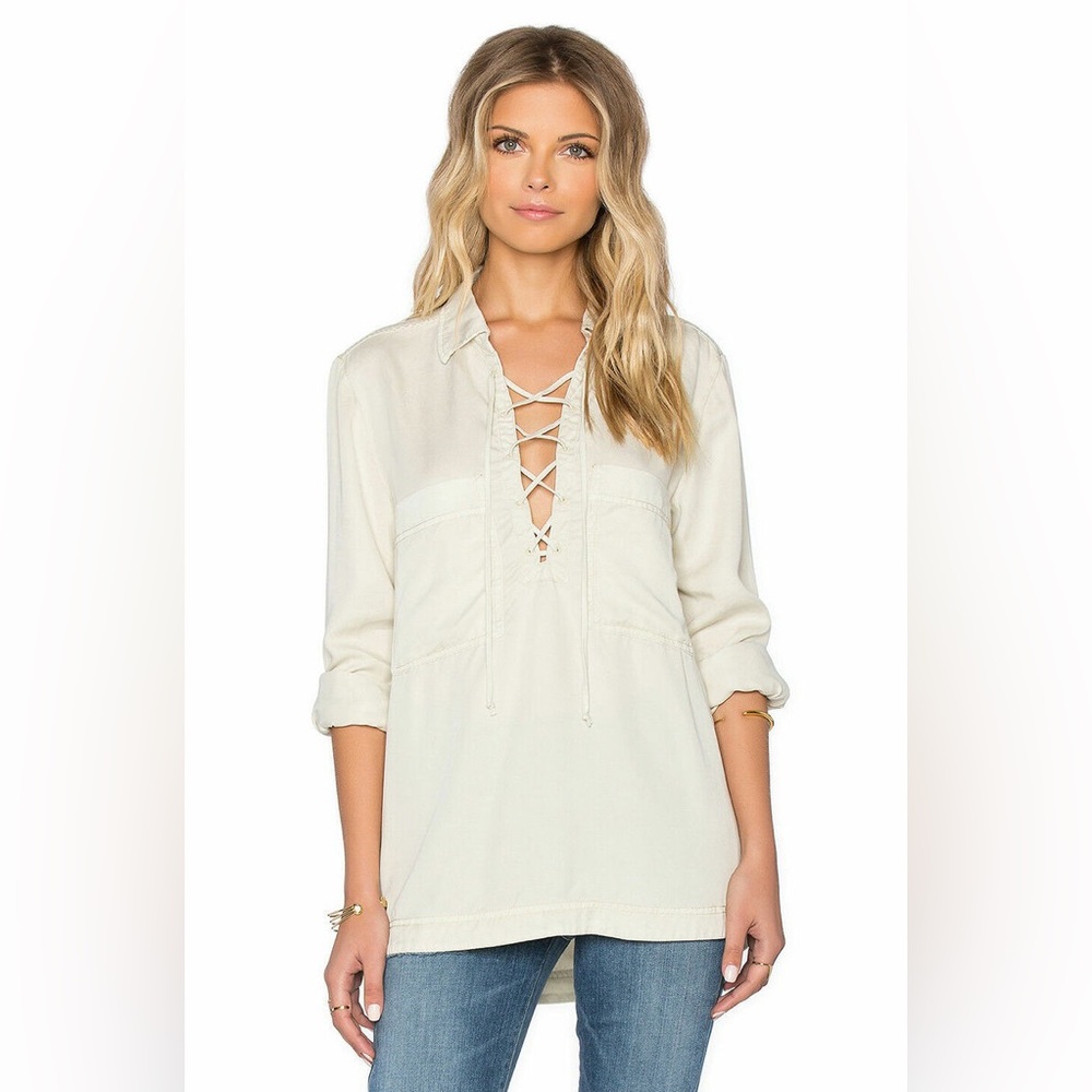FREE PEOPLE Under Your Spell Lace Up Top in Cream Size S